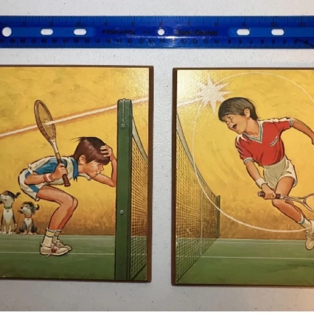 Vintage Pete Hawley Tennis Wall Art Set of 2‎ Art Wood Rare Midcentury